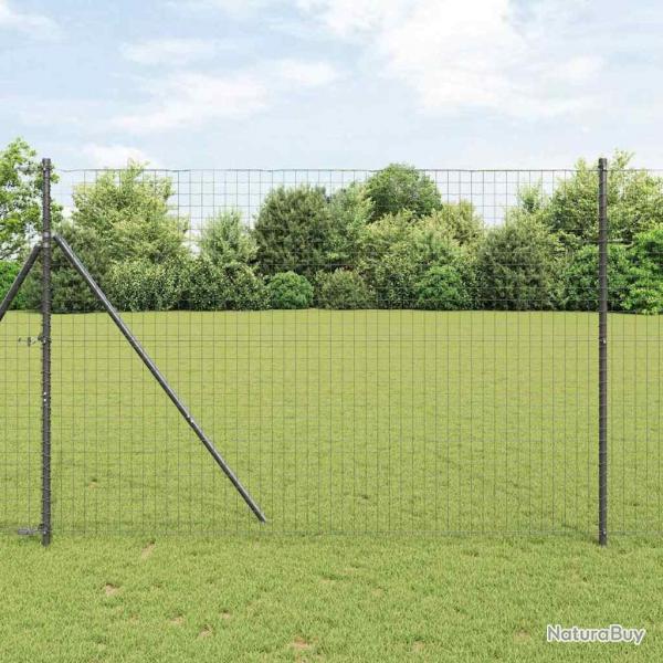 Clture Euro avec 7 poteaux 1,6 x 10 m en acier galvanis gris