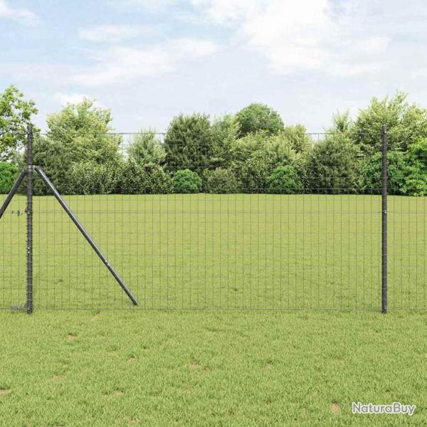 Clture Euro avec 7 poteaux, 1 x 10 m en acier galvanis gris