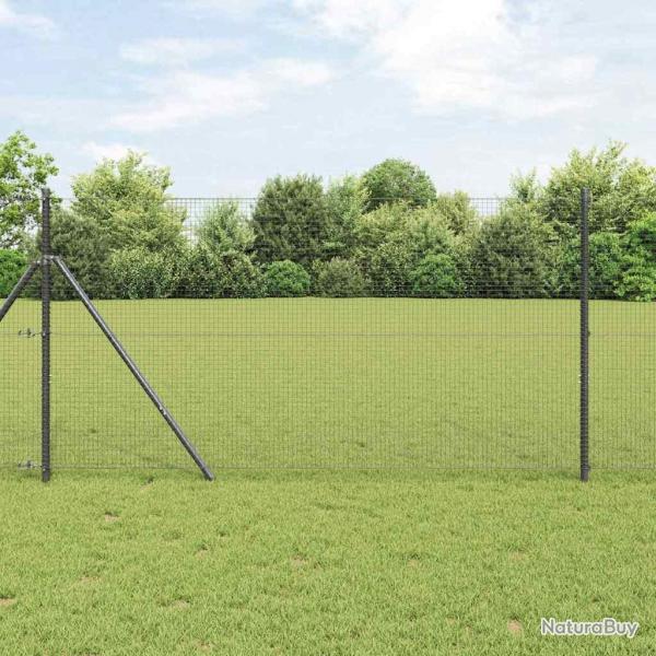 Clture en fil soud avec 7 poteaux Gris 1.2x10 m Acier