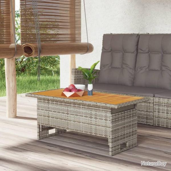 Table de jardin gris 100x50x43/63 cm acacia et rsine tresse