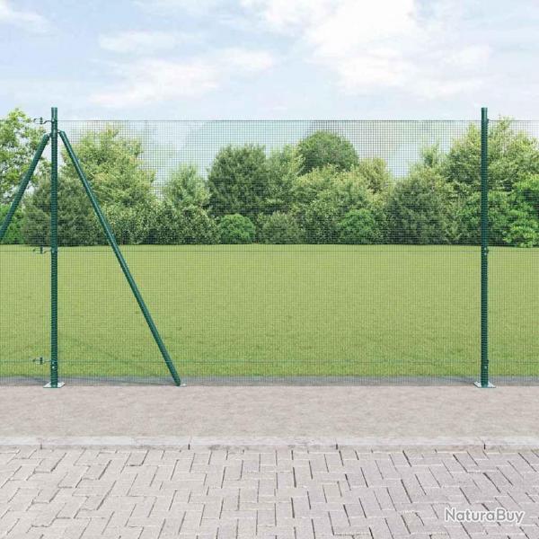 Clture en Fil Soud avec 13 Poteaux  Bride Verts 1,4 x 25 m Acier
