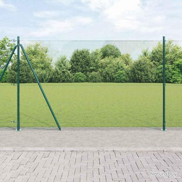 Clture en Fil Soud avec 13 Poteaux  Bride Vert 1.4x25 m Acier