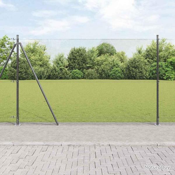 Clture en fil soud avec 13 poteaux flangs Gris 1.4x25 m Acier