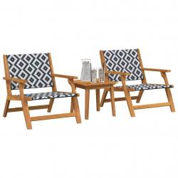 Chaises de jardin avec table 3 pcs Noir et Blanc en acacia massif