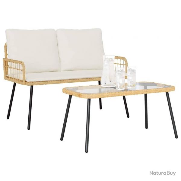 Set de Salle  Manger de Jardin 2 Pices avec Coussins en Poly Rattan Naturel