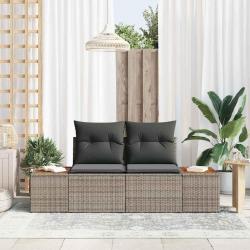 Canapé de jardin 2 places avec rangement et coussins gris en poly rattan