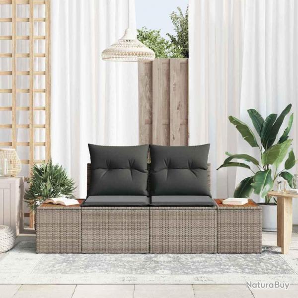 Canap de jardin 2 places avec rangement et coussins gris en poly rattan