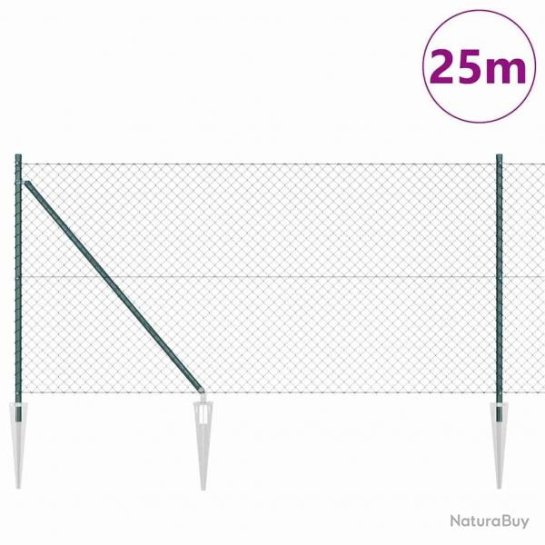 Jeu de Poteaux de Clture Vert 1 x 25 m Acier galvanis