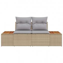Sofa de jardin 2 places avec rangement et coussins beige en poly rotin