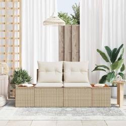 Canapé de jardin 2 places avec rangement et coussins en poly rotin beige