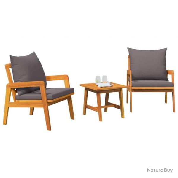 Ensemble de Bistro 3 Pices avec Coussins en Bois d'Acacia