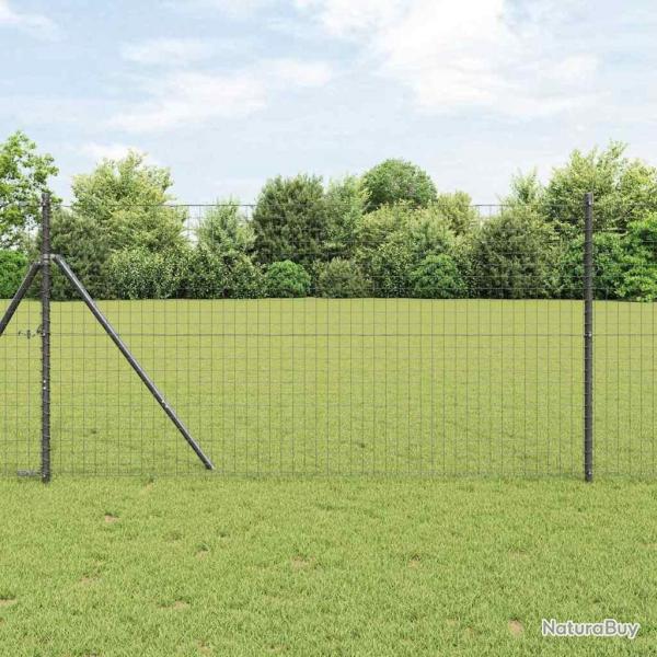 Clture Euro avec 13 poteaux de 1,2 x 25 m en acier galvanis gris