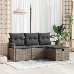 Ensemble de Canapés de Jardin 4 pièces avec Coussins Gris Poly Rotin vidaXL