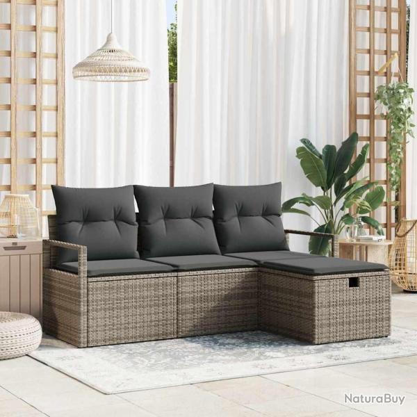 Ensemble de Canaps de Jardin 4 pices avec Coussins Gris Poly Rotin vidaXL