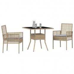 Ensemble de salle à manger de jardin 3 pièces Beige Poly Rotin