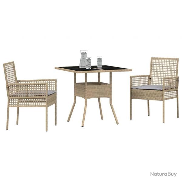 Ensemble de salle  manger de jardin 3 pices Beige Poly Rotin