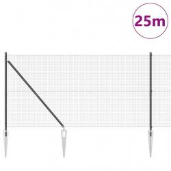 Clôture en fil soudé avec 13 poteaux pointus gris 1.4x25 m acier