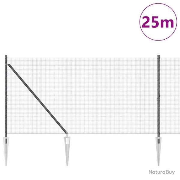Clture en fil soud avec 13 poteaux pointus gris 1.4x25 m acier
