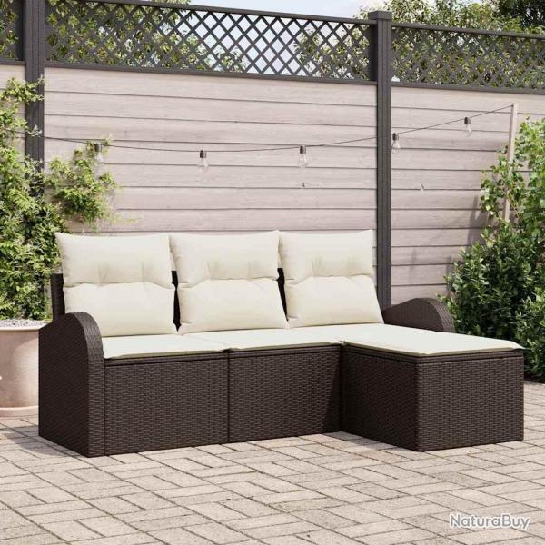 Ensemble de canaps de jardin 4 pices avec coussins en poly rotin brun
