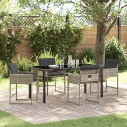 Ensemble de salle à manger de jardin 5 pièces avec coussins gris clair en poly rattan