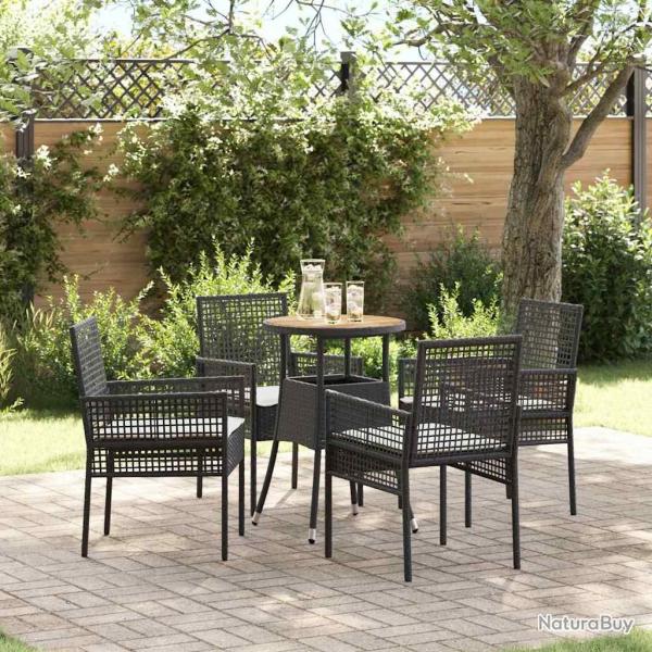 Ensemble de salle  manger de jardin 5 pices en poly rattan noir