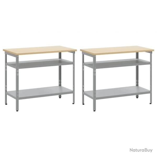 Set de table de travail gris en acier, 2 pices