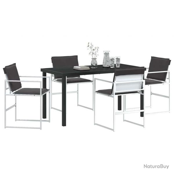 Ensemble de salle  manger de jardin 5 pices avec coussins en Textilne blanc et en acier