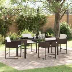 Ensemble table et chaises de jardin 5 pièces avec coussins en polyrotin marron