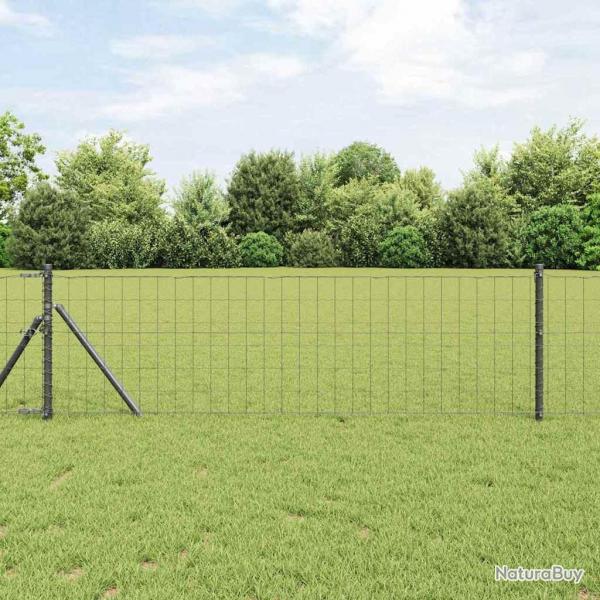 Clture Euro avec 7 poteaux 0,6 x 10 m en acier galvanis gris