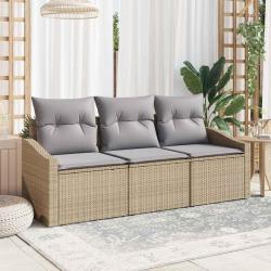 Set de canapé de jardin 3 pièces avec coussins beiges en polyrotin