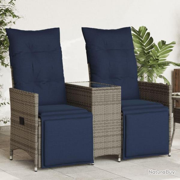 Canap de jardin inclinable 2 places avec Table en rsine tresse grise