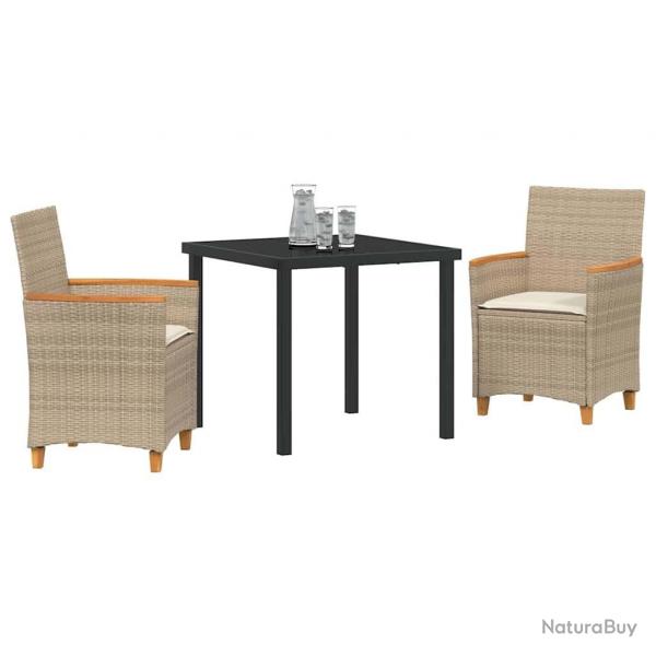Ensemble de jardin de 3 pices avec coussins en poly rotin beige
