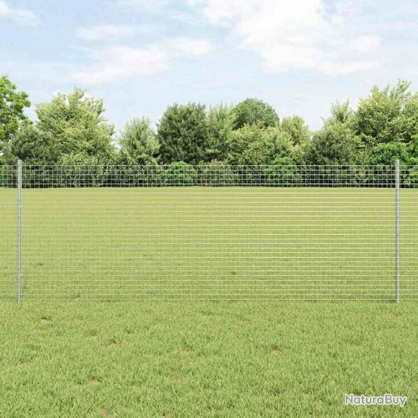 Clture en fil soud avec 5 poteaux en U Argent 0.8x10 m Acier