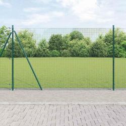 Clôture en fil soudé avec 13 poteaux vert 1,4x25 m en acier