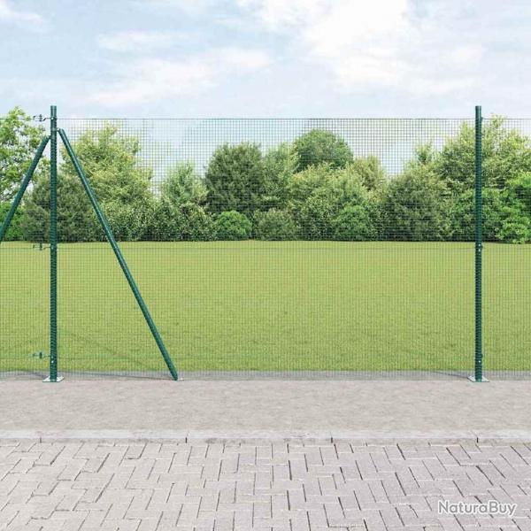 Clture en fil soud avec 13 poteaux vert 1,4x25 m en acier