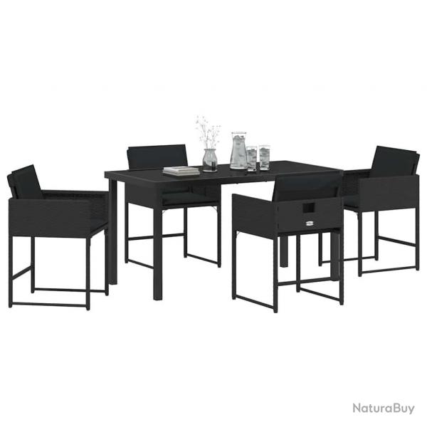Ensemble de jardin 5 pices avec des coussins en rotin noir