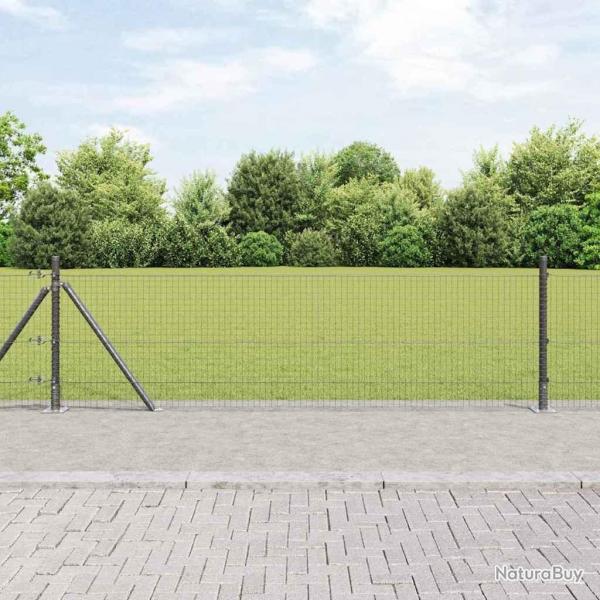Clture en fil soud avec 13 poteaux  embase Gris 0.5x50 m Acier