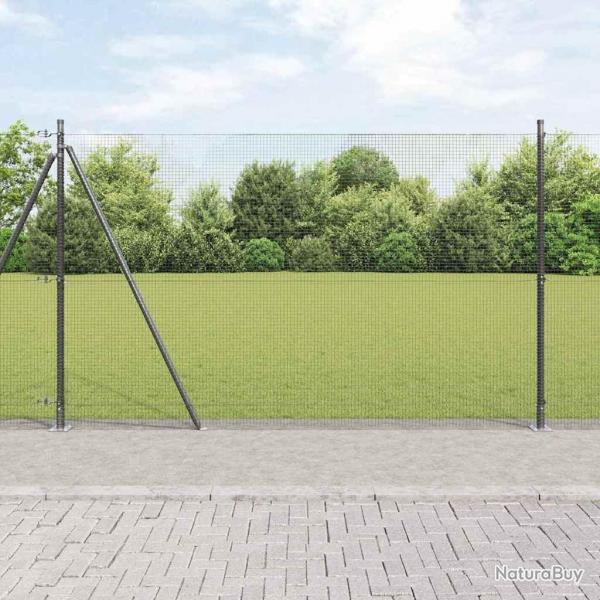 Clture en fil soud avec 13 poteaux flasques Gris 1,4x25 m Acier