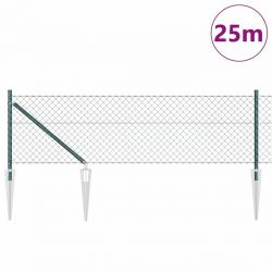 Jeu de Poteaux de Clôture Vert 0.6 x 25 m Acier galvanisé