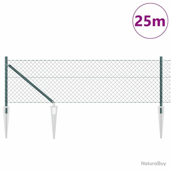 Jeu de Poteaux de Clture Vert 0.6 x 25 m Acier galvanis
