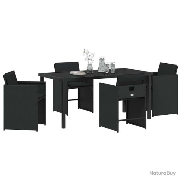 Ensemble de salle  manger de jardin 5 pices avec coussins Noir Rattan poly