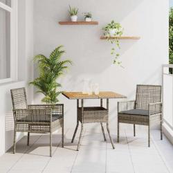 Ensemble de Salle à Manger de Jardin 3 Pièces avec Coussins Gris Poly Rattan