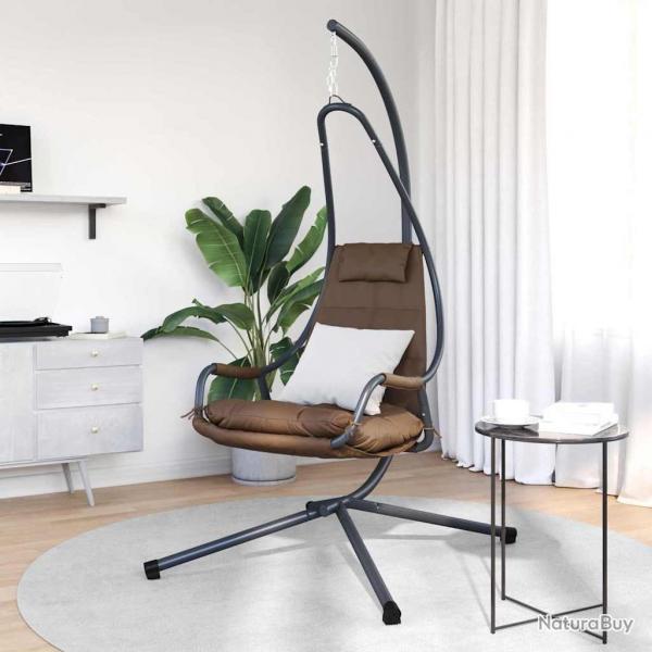 Hamac suspendu avec support et coussin marron en acier