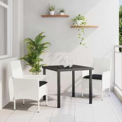 Ensemble de jardin 3 pièces avec coussins en polyrotin blanc.