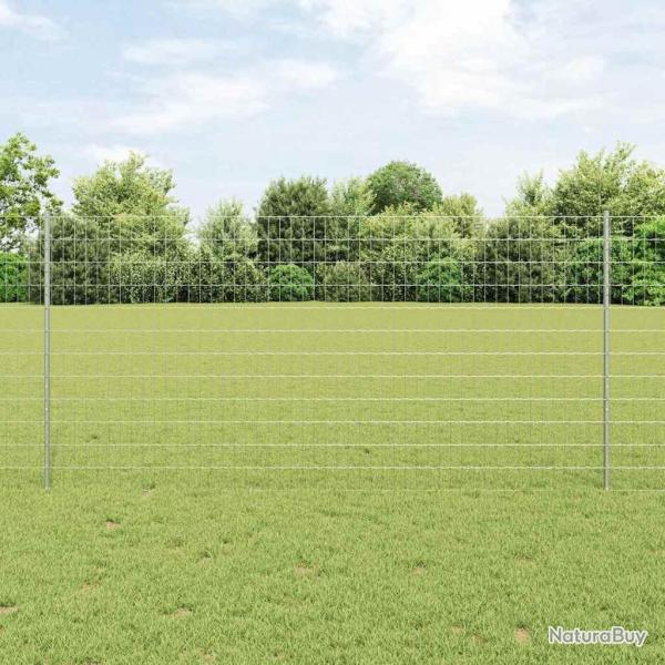Clture Euro avec 22 poteaux en U Argent 1,2x25 m Acier