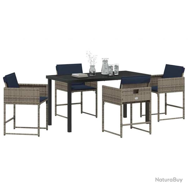 Ensemble de jardin 5 pices avec coussins en poly rotin gris