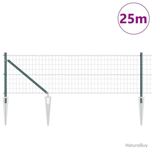 Clture Euro avec 13 poteaux en pointe 0,8 x 25 m en acier galvanis vert
