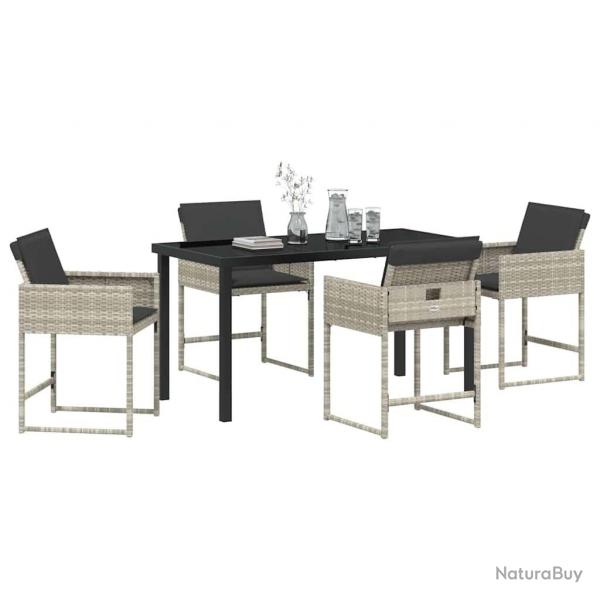 Ensemble de jardin 5 pices avec coussins gris clair en polyrotin