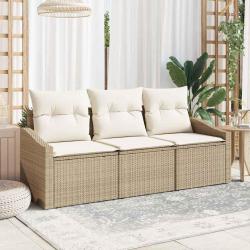 Ensemble de salle à manger de jardin 3 pièces avec coussins, beige, en polyrotin.
