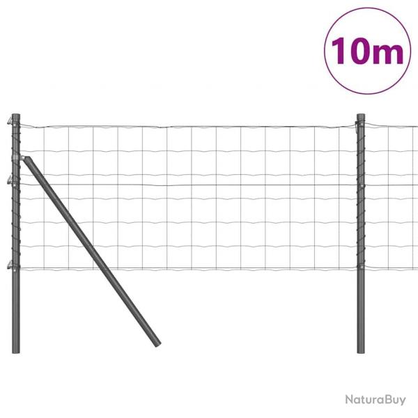 Clture Euro avec 7 poteaux de 0,6 x 10 m en acier galvanis gris